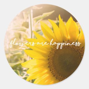 Sticker Rond Citation tournesol "les fleurs sont le bonheur"