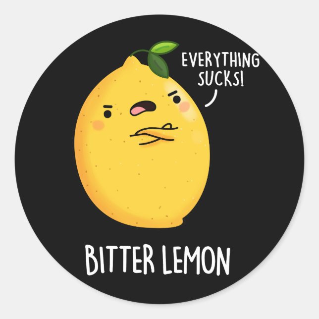 Sticker Rond Citron amer Funky Fruit Pun Dark BG (Devant)