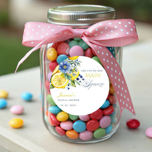 Sticker Rond Citron bleu floral Fête des mariées