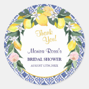 Sticker Rond Citron bleu italien carreaux Fête des mariées Merc