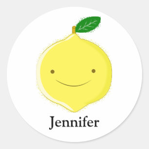 Sticker Rond Citron de dessin animé mignon Nom personnalisé