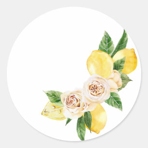 Sticker Rond Citron et fleurs posés en aquarelle