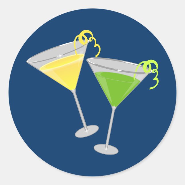 Sticker Rond Citron et Martini à la pomme verte (Devant)