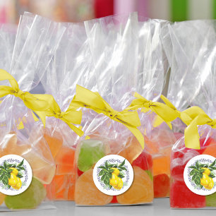 Sticker Rond Citron et toile bleue Filigree élégant