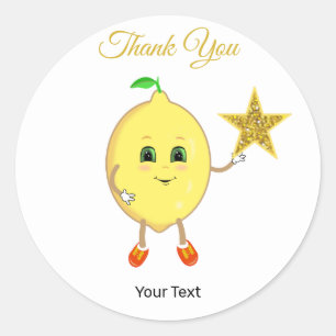 Sticker Rond Citron mignonne et logo étoile Merci