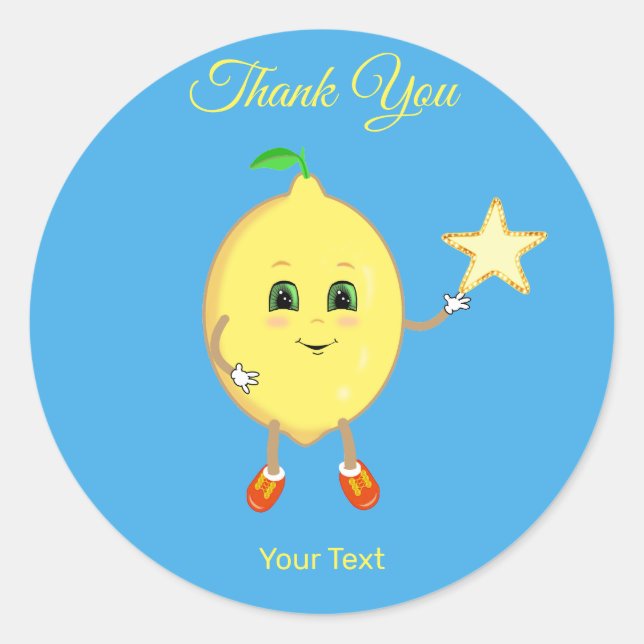 Sticker Rond Citron mignonne et logo étoile Merci (Devant)