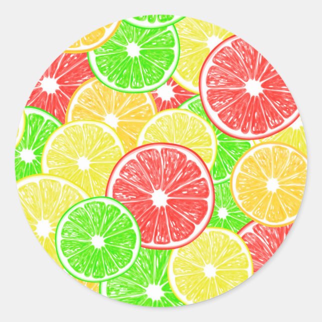 Sticker Rond Citron, orange, pamplemousse et tranches de citron (Devant)