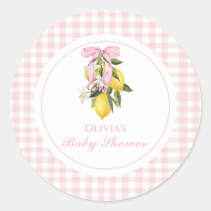 Sticker Rond Citron Pink Bow preppy baby shower Coquette