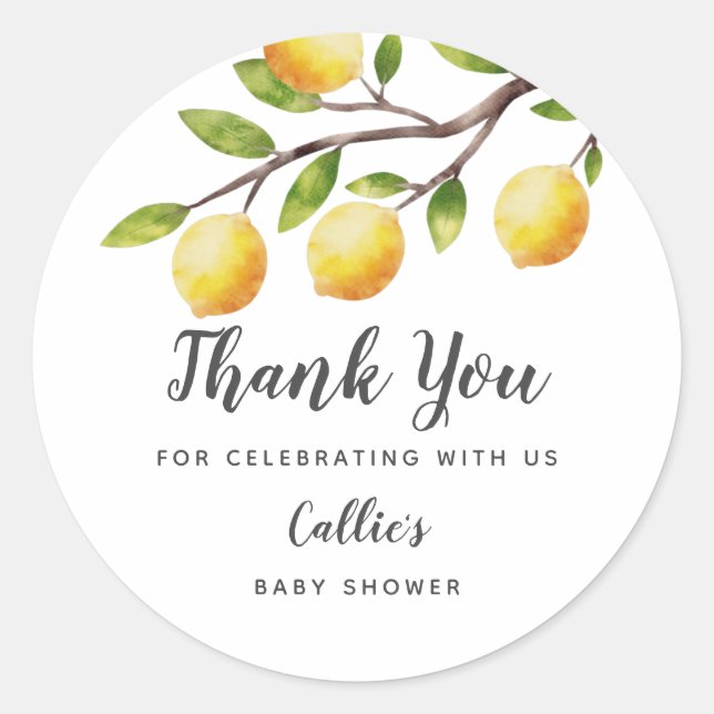 Sticker Rond Citron rustique Baby shower neutre pour le genre (Devant)