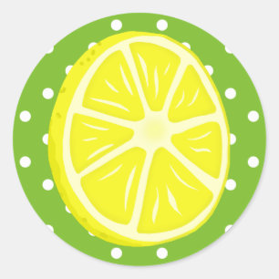 Sticker Rond Citron tranché, Pois vert et blanc