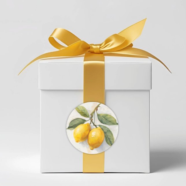 Sticker Rond Citrons aquarelle italiens (Italian Lemons and Leaves Watercolor Sticker for Favor Accents and Envelope Seals)