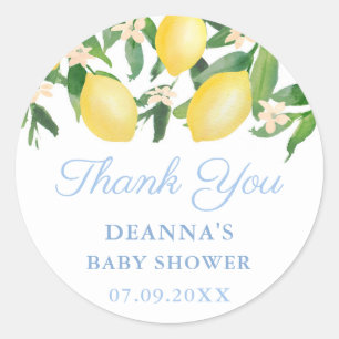 Sticker Rond Citrons Citrus Pale Blue Boy Baby shower Merci