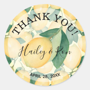 Sticker Rond Citrons d'aquarelle rustique MERCI vert