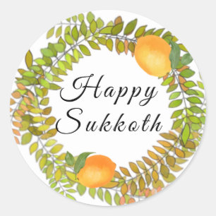 Sticker Rond Citrons et couronnes feuilles de Sukkot