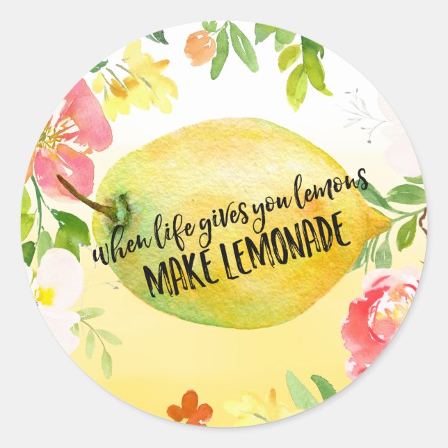 Sticker Rond Citrons floral ombre aquarelle inspiration citatio (Devant)