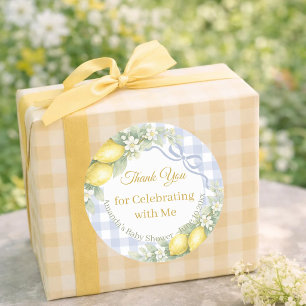 Sticker Rond Citrons garçon bleu vichy Remerciement Baby Shower