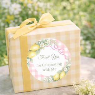 Sticker Rond Citrons jaune gingham rose fille fête de remerciem