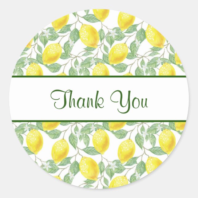 Sticker Rond Citrons jaunes avec Merci Motif Feuille vert (Devant)