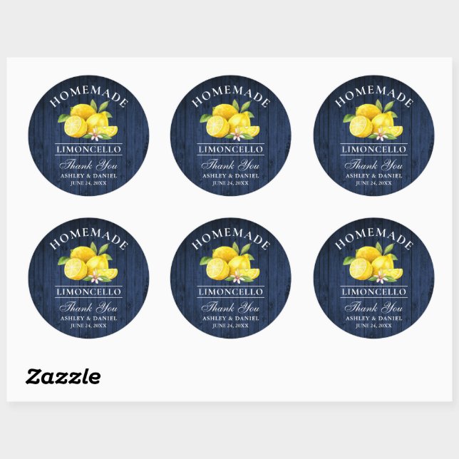 Sticker Rond Citrons Mariage en bois bleu Merci Limoncello (Feuille)