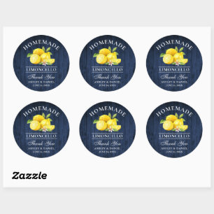 Sticker Rond Citrons Mariage en bois bleu Merci Limoncello