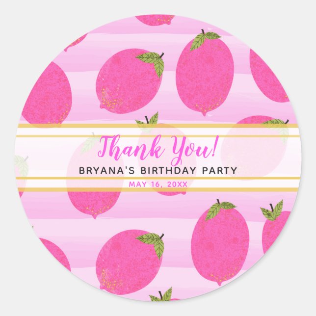 Sticker Rond Citrons roses Lemonade Fruit d'été Aquarelle Favor (Devant)