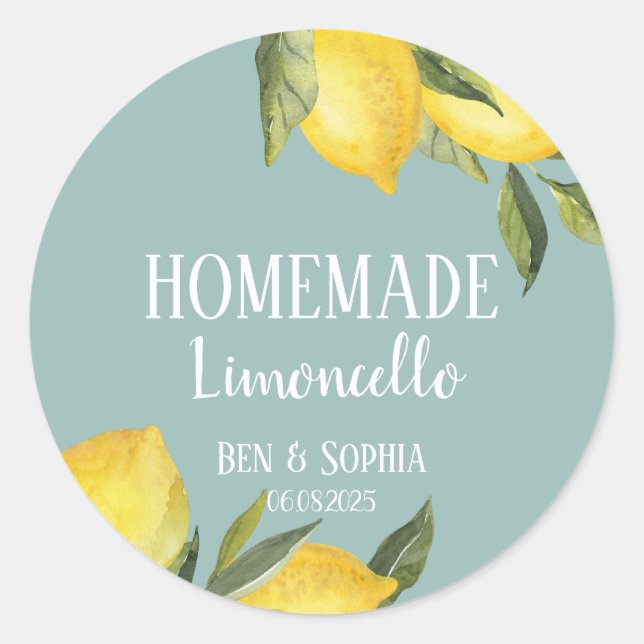 Sticker Rond Citrons rustiques modernes Limoncello maison bleu  (Devant)