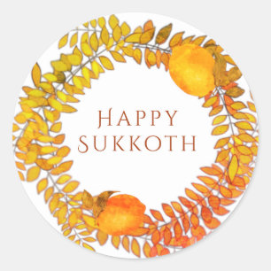 Sticker Rond citrons Sukkot et couronne feuillue colorée