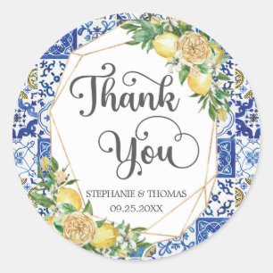 Sticker Rond Citrons vert méditerranéen mosaïque tuiles Mariage