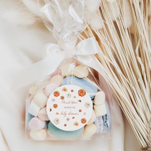 Sticker Rond Citrouille Automne Baby shower d'automne merci