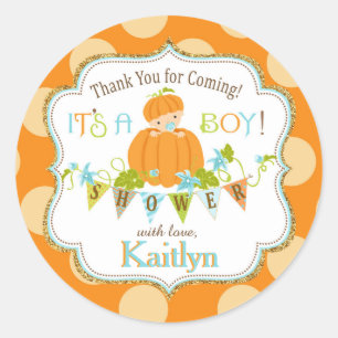Sticker Rond Citrouille Automne Boy Parties scintillant or Baby