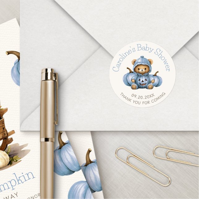 Sticker Rond Citrouille Automne Garçon Douche Anniversaire (Créateur téléchargé)