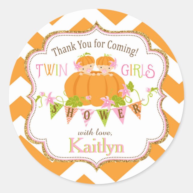 Sticker Rond Citrouille Automne Twin Girls Gold Parties scintil (Devant)