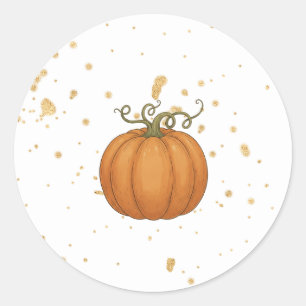 Sticker Rond Citrouille avec baby shower d'aquarelle or