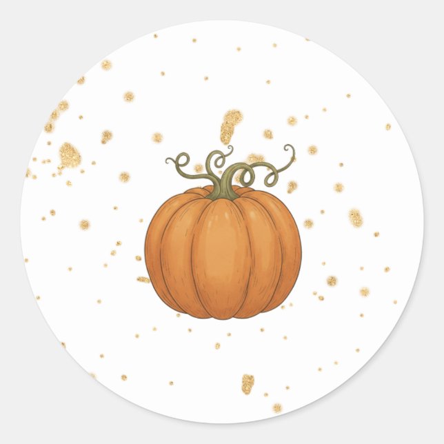 Sticker Rond Citrouille avec baby shower d'aquarelle or (Devant)
