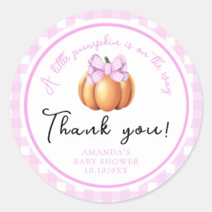 Sticker Rond Citrouille avec noeud rose remerciement baby showe
