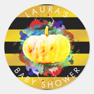 Sticker Rond Citrouille Baby shower aquarelle automne saison