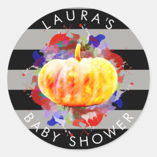Sticker Rond Citrouille Baby shower aquarelle automne saison