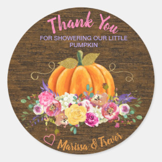 Sticker Rond Citrouille, Baby shower, balise de préférence, pet