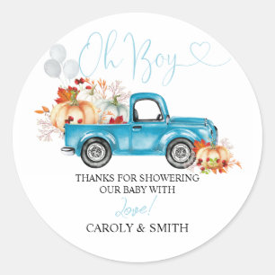 Sticker rond citrouille Baby shower camion classiq