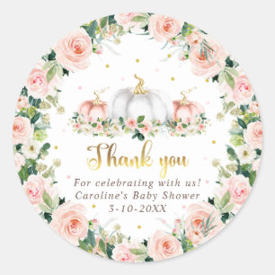 Sticker Rond Citrouille Baby shower Rose Et Gold Favoriser