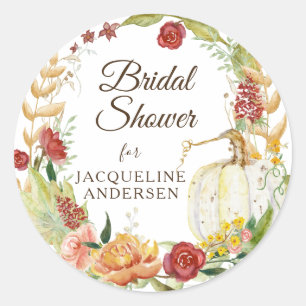 Sticker Rond Citrouille blanc de couronne de fleurs automne Fêt