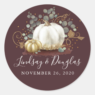 Sticker Rond Citrouille blanc or Mariage de automne Bourgogne r