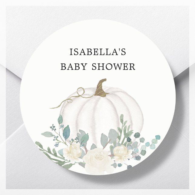 Sticker Rond Citrouille blanc thème automne Baby shower Favoris (Créateur téléchargé)