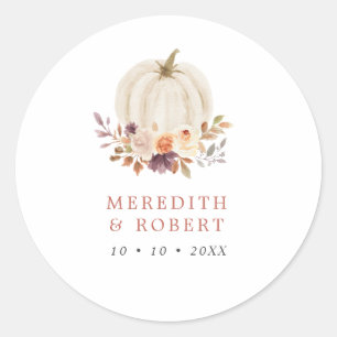 Sticker Rond Citrouille blanc violet et Mariage floral en terre