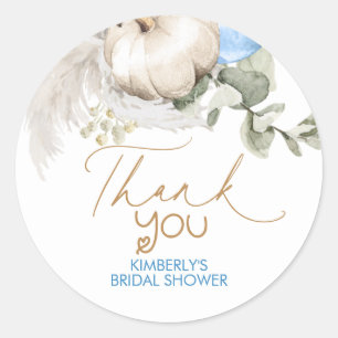 Sticker Rond Citrouille Bleu Brown Baby shower d'automne Merci