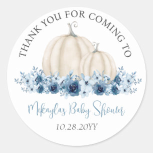 Sticker Rond Citrouille Bleu Chute Baby shower Merci Favoriser