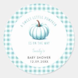 Sticker Rond Citrouille Bleu En vichy Plaid  garçon Baby shower