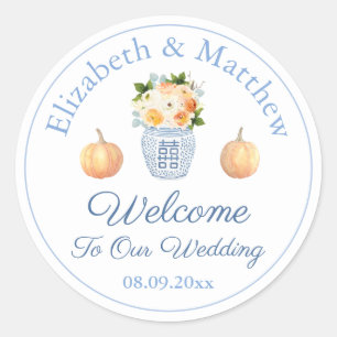 Sticker Rond Citrouille Bleu Et Blanc Chinoiserie Mariage Bienv