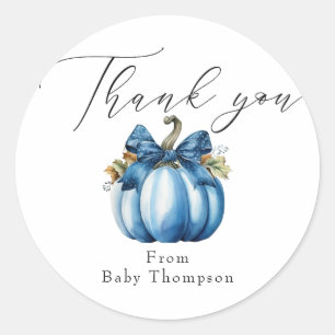 Sticker Rond Citrouille bleu   Merci de Baby shower d'automne