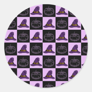 Sticker Rond Citrouille Casquette de la sorcière Halloween Face
